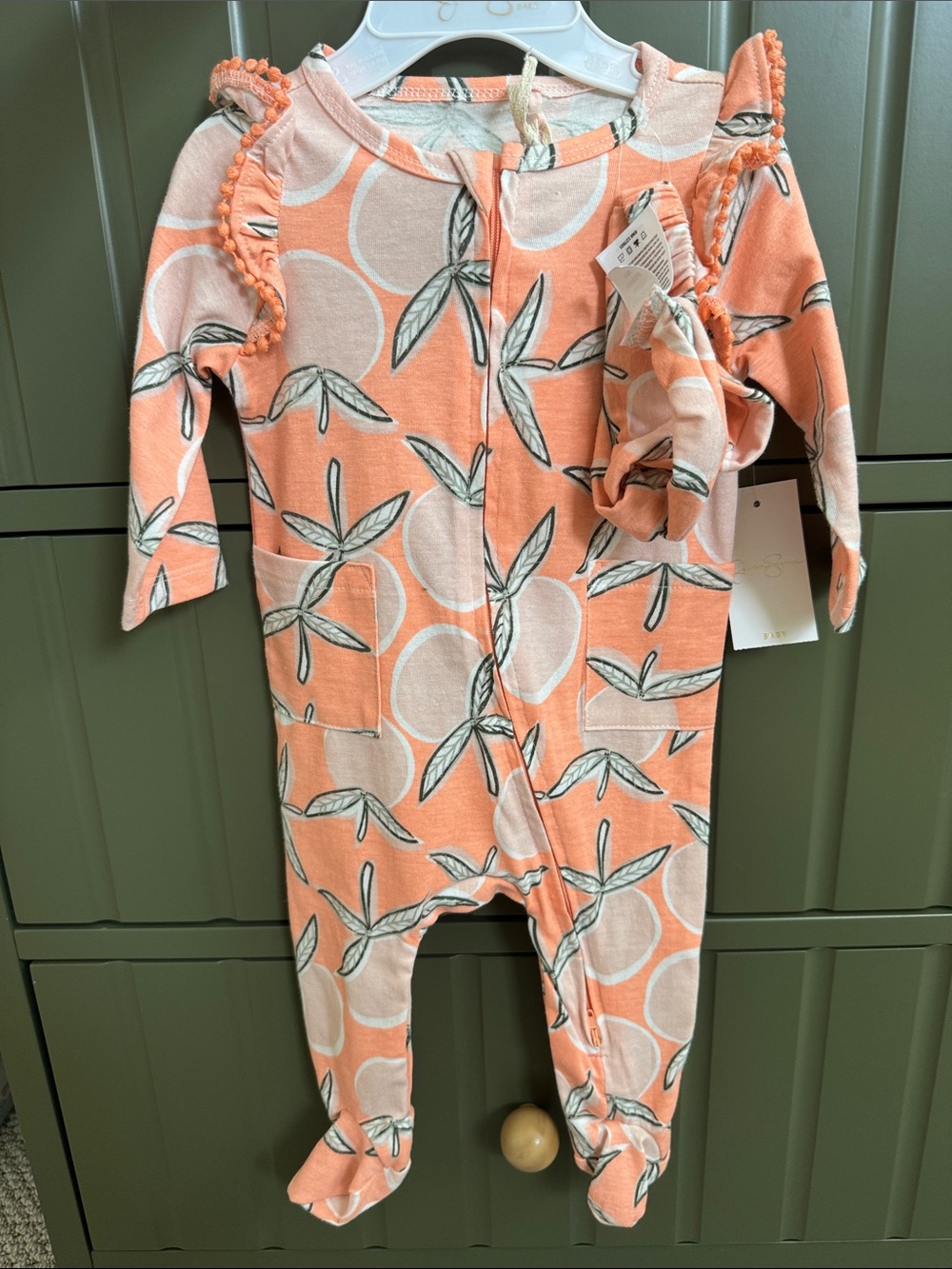 NWT! Jessica Simpson zippered footed baby onesie w/matching headband (3-6mo)